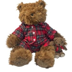 Belkie Bear 2000 Plush Teddy Bear with Plaid Pajamas & Mini Bear Friend Vintage